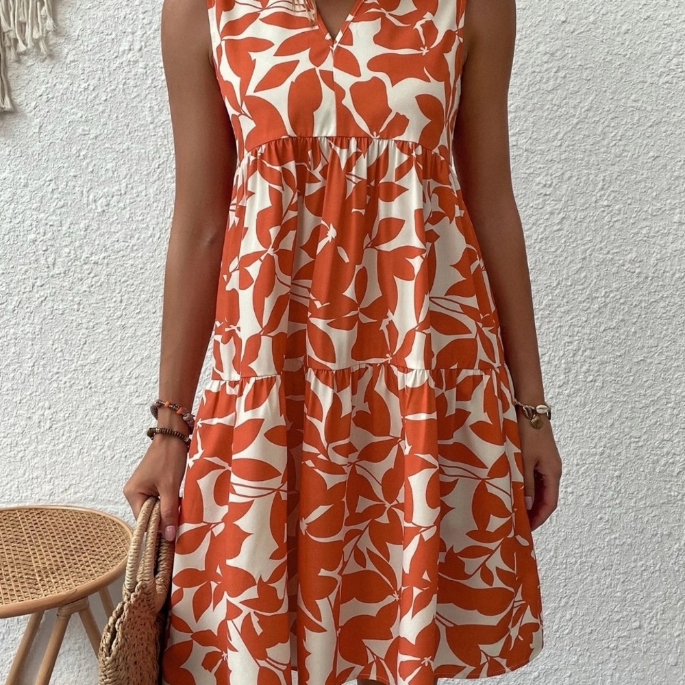 Orange and White Sleeveless Dress